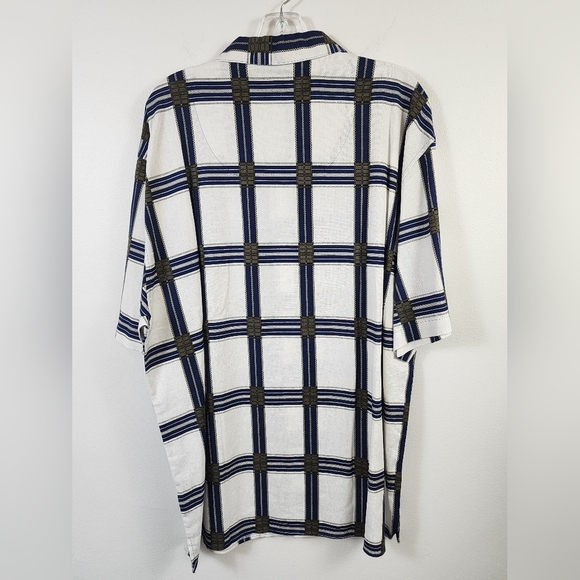 NWT Trust Men's Blue and White 55% Linen Checkered Shirt, sz XL - Picture 10 of 15